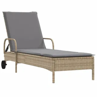 vidaXL Sonnenliege mit Rollen und Auflage Beige Poly Rattan - Beige