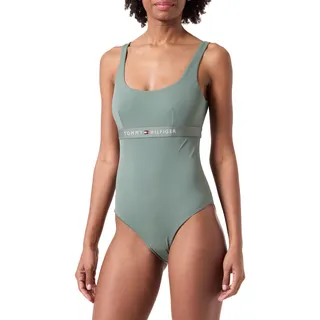 Tommy Hilfiger Damen Badeanzug One Piece Tiefer Rücken, Mehrfarbig (Stonewash Green), M