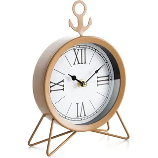 EUROFIRANY | Tischuhren - ZE/77 - 16x5x23 cm - Runde Form - Minimalistisches Design - Vintage Stil - Weiß, Braun, Schwarz