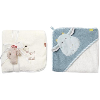 Fehn Kuscheldecke Peru Lama - Kuschelige Schmusedecke als Babydecke & Badetuch Baby Drache - Badehandtuch Kinder Poncho aus Frottee