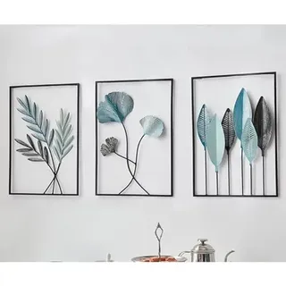 Zinueen 3 Stück Wanddekoration aus Metall, Schwar Minimalistische Metall Wandkunst Wanddeko, Blatt Wanddekoration, Home Wandkunst Dekorative Gemälde, für Zuhause Wohnzimmer Schlafzimmer (Schwarz)