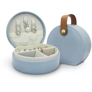 MultiValue Schmuckkästchen für Damen, Klein PU-Leder Schmuckkoffer Vertikal Schmuckschatulle Reise für Ringe Ohrringe Armbänder Mini Schmuckaufbewahrung für Freundin Frau Tochter (Blau)
