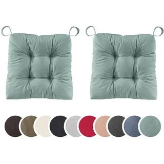 sleepling 2er Set Stuhlkissen 40 (vorne), 35 (hinten) x 38 x 7 cm, Türkis | Sitzkissen für Stuhl & Bank mit Klettverschluss, 100% Baumwolle, Indoor & Outdoor, Made in EU, Waschbar, 2 Stück