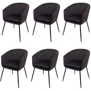 Mendler Esszimmerstuhl HWC-O28 Stoff dunkelgrau 6er Set