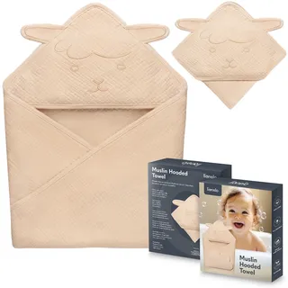 Lionelo Muslin Hooded Towel Musselintuch mit Kapuze für Babys nach dem Baden 80x80 cm, Atmungsaktives Weiches Baby-Badetuch Naturstoff 6 Farben