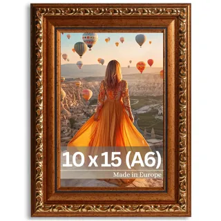 VictoR antiker - kunstvoller Fotorahmen „Chagall“ in braun gold - 10x15 cm (A6) Deko Bilderrahmen vintage - geeignet für Urkunden - Zeugnisse - Bilderrahmen braun 10x15 - barock