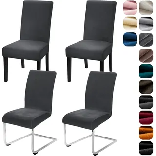 Alishomtll Stretch Samt Stuhlhussen 4er Set Velvet/Velour Stuhlbezug Schwingstuhl Elastische Hussen Waschbarer Stühle Schutz für Küche Restaurant Hotel Bankett Hochzeit (Dunkelgrau, 4 Stück)