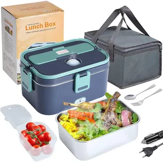 HapopFan Elektrische Lunchbox, 80W schnellere Lebensmittelheizung 1.8L Großraum-LKW-Lebensmittelwärmer Mittagswärmer Tragbare beheizte Lunchbox mit Tragetasche Gabellöffel für Auto Home Office