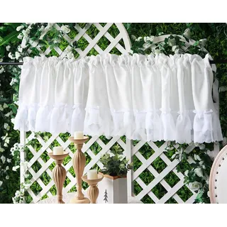 KnSam Scheibengardine mit Spitzen Design zarte durchscheinende Gardine in Küche, Wohnzummer Landhausstil 1 Stück, Weiß, HxB 60x150cm