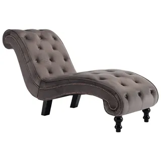 Chaiselongue Grau Samt 145 x 52 x 77 cm (L x B x H) mit Knopfpolsterung und Schnörkel-Design - Grau