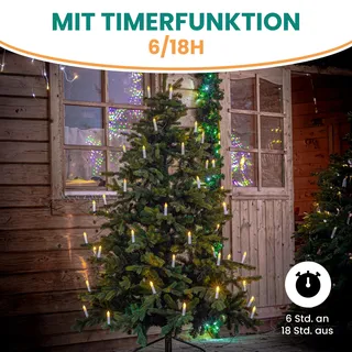 LED Baum-Lichterkette 25 m mit 50 warmweißen Kerzen Clips & Timer - für Innen & Außen IP44
