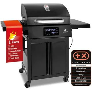 LANDMANN Elektro-Grillwagen EG-II-591 | Leistungsstarker Standgrill mit 2 Fleischthermometern & Deckelthermometer | Ohne Gas & ohne Kohle grillen | Grillfläche ca. 59 x 40,5 cm | 3200W [Schwarz]