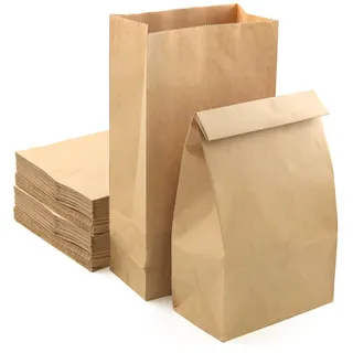 PACKRA - 100 stk Papiertüten Braun 14 x 26 x 7cm, Geschenktüten Klein, Verpackungstüten, Butterbrottüten zum Süßigkeiten, Bonbons, Adventskalender (100pc, 14cm x 26cm x 7cm)