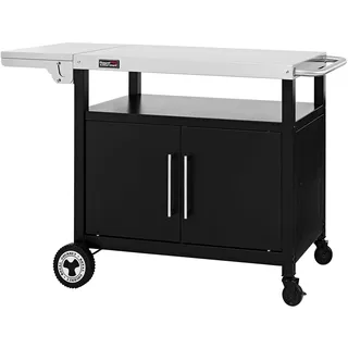 Royal Gourmet Grillwagen mit Klappbarem Seitentisch Grilltisch mit Handtuchgriff, Unterschrank, Grill Trolley mit Edelstahl Tischplatte, Servierwagen mit Rollen