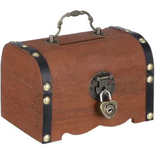 VORCOOL Retro Holz Schatzkiste Aufbewahrungsbox Holz Geld Aufbewahrungsbox Sparschwein mit Schloss Und Schlüssel Geschenk für Kinder Erwachsene