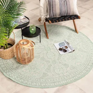In- & Outdoor Teppich Rund - Summer Oriental Mint - Ø 120cm - Boho, Modern - Balkon, Garten / Terrasse -  FRAAI | Home & Living - Türkis