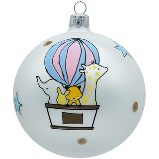 Vitbis Kugel aus Glasgeblasenem Glas – Handbemalte Glaskugel – Oster-Weihnachtsbaum-Ornament – ​​Niedlicher Baby-Schlafzimmerschmuck – ​​Geburtsfeier – Heißluftballon – 10cm