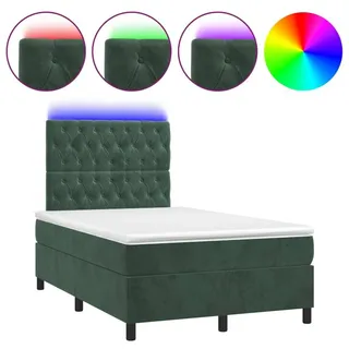vidaXL Boxspringbett mit Matratze & LED Dunkelgrün 120x200 cm Samt - Grün
