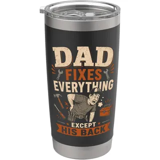 Dad Fixes Everything Except His Back, Funny Mechanic Vathers Doppelwandiger Edelstahl-Thermobecher