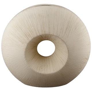 GILDE Deko Vase - runde Lochvase Donut Vase aus Keramik - Dekoration Weihnachten Geschenk Geburtstag Hochzeit - Farbe: Creme Höhe 25,5 cm