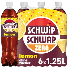 SCHWIPSCHWAP Lemon ohne Zucker – Koffeinhaltiges Cola-Erfrischungsgetränk mit Orange und Zitrone in Flaschen aus 100% recyceltem Material, EINWEG (6 x 1.25 l)