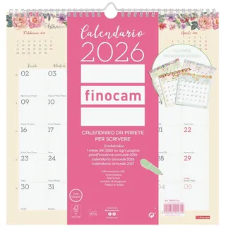 Finocam - Wandkalender 2026 Monatslayout Januar - Dezember 2026 12 Monate | Kalender 2026 für Anmerkungen | Monatsplaner Design - Italienisch, Wand schreiben, 30 x 30-300 x 300 mm