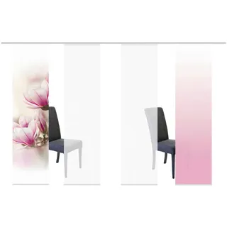 Flächenvorhang Magnene, 4-Tlg. , Rosa , Textil , Blume , 60x245 cm , Seidenoptik , Heimtextilien, Vorhänge, Flächenvorhänge