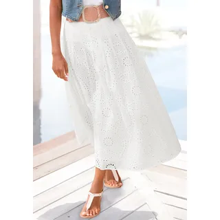 Maxirock BUFFALO, Damen, Gr. 44, weiß, Web, Obermaterial: 100% Baumwolle. Futter: 100% Viskose, unifarben, figurumspielend knöchelfrei, Röcke Maxirock, aus Spitze, Eyelet, Sommerrock, modische Lochstickerei