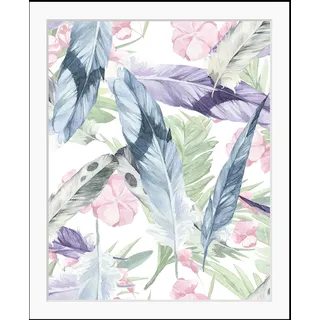 Queence »Eveline« Blätter Federn Kunst Pflanzen Pflanzenbilder HD Premium Poster-Druck inkl. Holzrahmen,