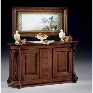 Klassisches Braunes Massivholz Sideboard Spiegel Kommode Schränke Neu - Braun