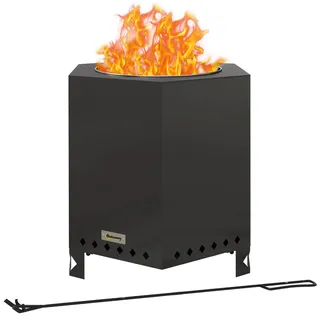 Feuerschale Feuerstelle Feuertonne, inkl. Schürhaken, 45 x 38,8 x 46,5 cm, Silber + Schwarz - Silber, Schwarz