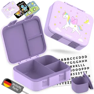 BEARFOOT Bento Box COMPACT | NEUES MODELL – VERSTÄRKTE VERSCHLÜSSE! | BPA-freie Kinder Brotdose | Auslaufsichere Lunchbox für Schule & Kindergarten (Einhorn-lila, 1.000ml)