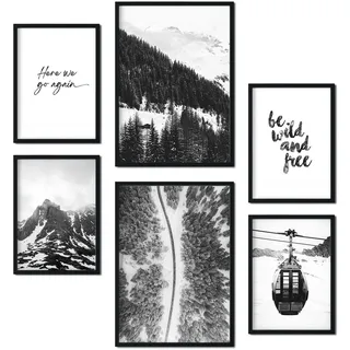 Nacnic Set 6 Schwarzweiß Berg Plakate - Wandbild Kunstdruck Deko Posters & Prints - Inneneinrichtung im Kunstgalerie - A3 und A4 - ungerahmt