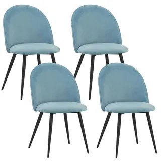 Albatros Esszimmerstühle mit Samt-Bezug 4er Set Blau - Stilvolles Vintage Design, Eleganter Polsterstuhl am Esstisch - Küchenstuhl oder Stuhl Esszimmer mit hoher Belastbarkeit