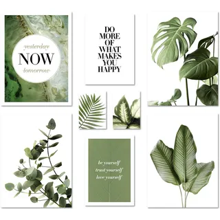 ARTFAVES® Poster Set - ELEGANTE BOTANIK - mehrteilige Wanddeko Wohnzimmer & Schlafzimmer, Badezimmer - 8 moderne Wandbilder Eukalyptus, Monstera, Pflanzen, grün, natur - ohne Bilderrahmen