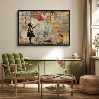 MuchoWow Poster MIT Rahmen Graffiti - Banksy - Mädchen - Straßenkunst 120x80 cm , Sandfarben , Papier , Rechteckig , 120x80 cm , gerahmt , Bilder & Rahmen, Bilder