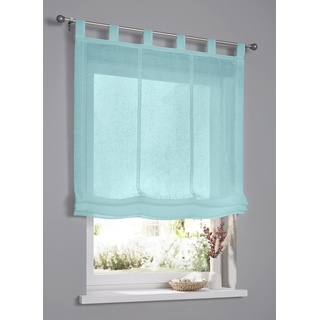 Raffrollo Schlaufenrollo Brondby türkis blau halbtransparent Breite 120 cm x Höhe 145 cm