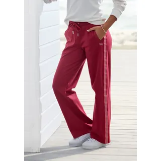 Relaxhose H.I.S, Damen, Gr. 32/34, N-Gr, rot, Interlock, Obermaterial: 60% Baumwolle, 40% Polyester, unifarben, Basic, bequem lang, Hosen Relaxhose, mit seitlichen Streifendesign, Topseller
