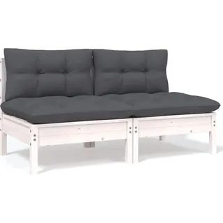 The Living Store 2-Sitzer-Gartensofa mit Kissen Weiß Massivholz Kiefer - Weiß