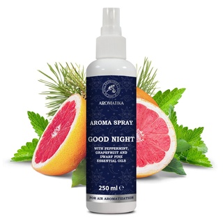 Aromaspray Gute Nacht 250 ml - Aromatherapie Raumspray - Ätherisches Öl aus Pfefferminze, Grapefruit und Latschenkiefer - Natürlicher Raumduft - Kissenspray - Wäschespray - Lufterfriescher