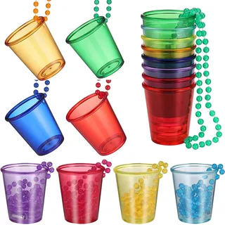 Zocipro 16 Stück Schnapsgläser zum Umhängen, Braut Schnapsglas Halskette, Schnapsglas Plastik zum Umhängen für JGA,Braut Kunststoff Tassen Perlen, Bachelorette party,Brautparty Dekoration