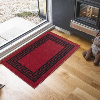 Rutschfeste Teppichmatte, maschinenwaschbar, griechischer Schlüssel, dreieckig, Diamant-Designs, für Wohnzimmer, Küche, Schwarz / Grau, 120 x 160 cm, Nylon, rot / schwarz, 67x120cm (2'2"x3'11")