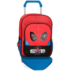 Marvel Spiderman Schulrucksack für Kinder, rot, Mochila Escolar con Carro, Schulrucksack mit Trolley
