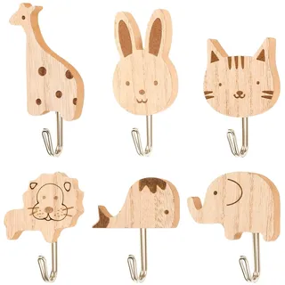 6 Stück Süße Tier Kleiderhaken Selbstklebend, Garderobenhaken, Tier Cartoon Wandhaken Garderobe, Kindergarderobe Haken Selbstklebend für Wandgarderobe Kinderzimmer Schlafzimmer Küche Badezimmer