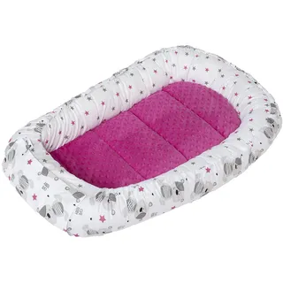 Medi Partners Babynest Nestchen für Neugeborene - 100x60x15 Babynestchen Baby zweiseitg Nest Bett 100% Baumwolle Minky Kuschelnest tragbar (Teddybär mit dunkelrosa Minky)