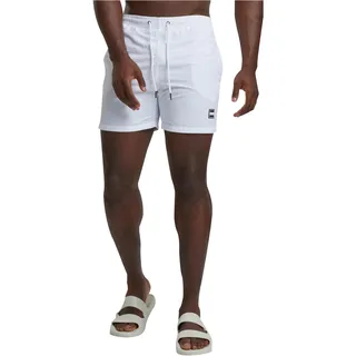 Urban Classics Herren Block Swim Shorts – Badeshorts mit Kordelzug & Taschen, schnelltrocknend, ideal für Strand, Pool & Urlaub,Weiß,S