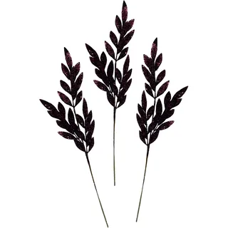 Flair Flower Künstlicher Weihnachtszweig Blattzweig mit Glitzer und Dekosteine Zweig Dekozweig Weihnachtsdeko für Arrangements Weihnachtskranz Adventskranz Deko Einzelblume Dekoblume Kunstblume 3er Set