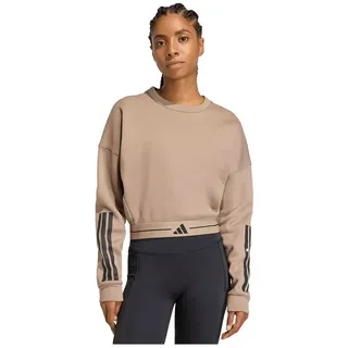 Adidas Hyperglam 3 Stripes Cropped Crewneck Sweatshirt - Chalky Brown - L