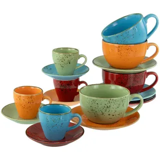 CreaTable Tassen-Set 16-tlg. Orange/Rot/Hellblau/Hellgrün