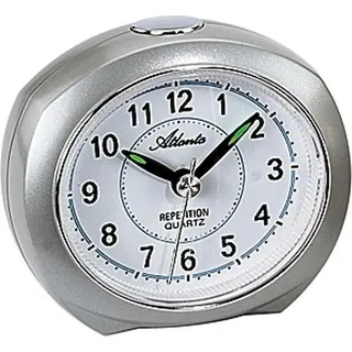 Atlanta 1593/19 Wecker Quarz analog silbern leise ohne Ticken mit Licht Snooze - Silber